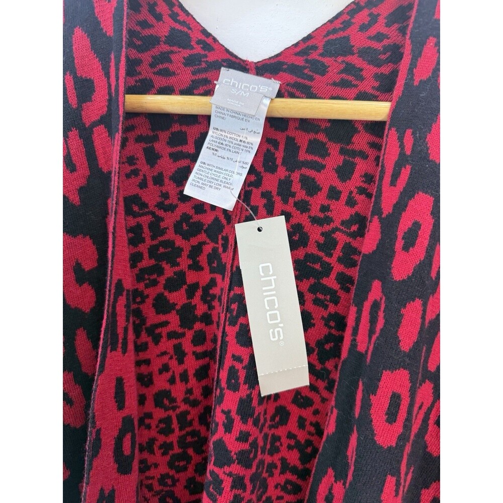 NWT Chicos Women Cardigan Sz S/M Button Closure In Side Print Leopard Red - Picture 7 of 12